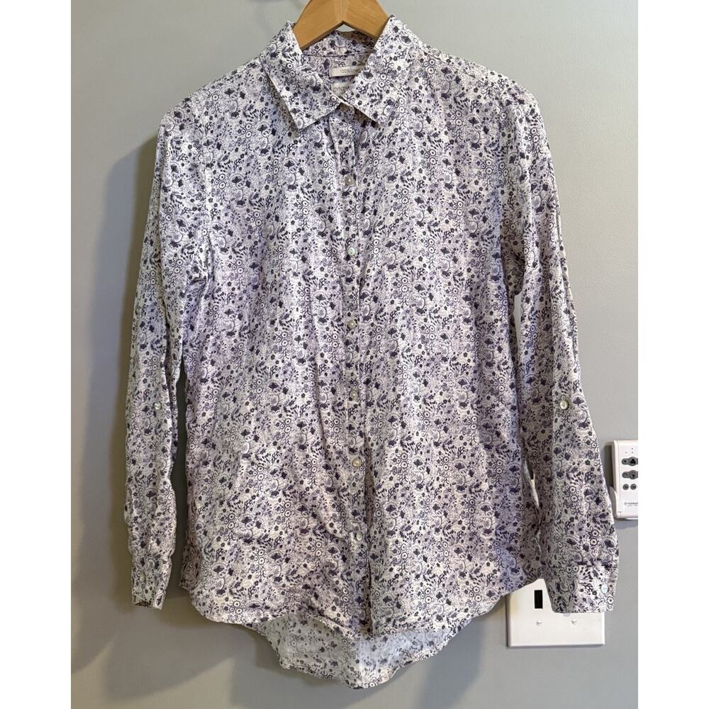 Cynthia Rowley Top Floral Linen long sleeve Button Up Blouse Women’s Small